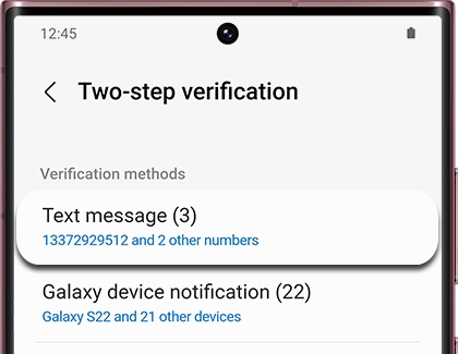 Text message highlighted under Two-step verification
