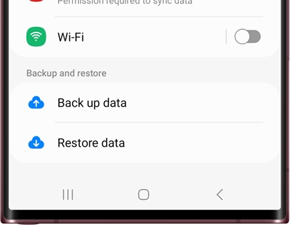 Options to back up to or restore from the Samsung Cloud