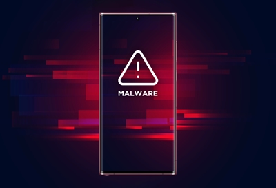 Galaxy S22 Ultra with a malware warning icon