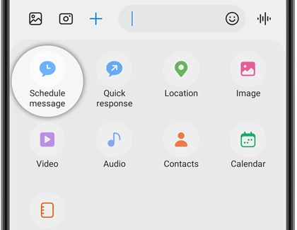 A list of icons for text message with Schedule message highlighted