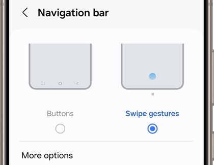 Swipe gestures selected with options below on a Galaxy phone