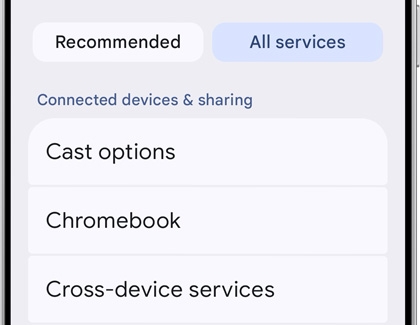 Galaxy S25 showing the Google Service settings menu under All services.