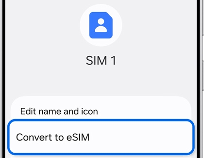 Galaxy phone SIM settings showing the option to convert SIM 1 to an eSIM.