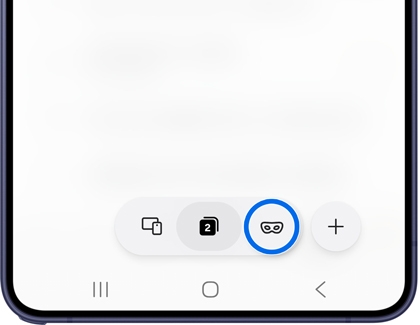 The browser's tab manager with the Secret mode mask icon highlighted in a blue circle.