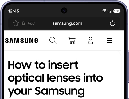 A Galaxy S26 Ultra in Secret mode showing the dark-themed address bar while browsing a Samsung page.