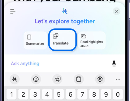 A Galaxy phone showing the Browsing Assist panel with the Translate option highlighted in blue.