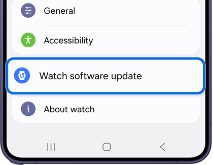 Watch settings screen with Watch software update highlighted.