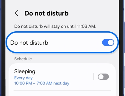 Do not disturb settings enabled on a Galaxy phone.