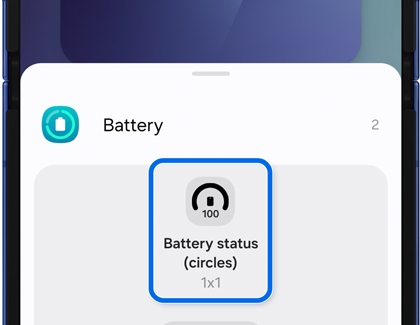 Widget selection screen showing the battery status circle option highlighted by a blue border.
