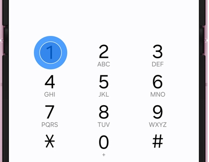 Galaxy phone dial pad showing the number 1 key highlighted.