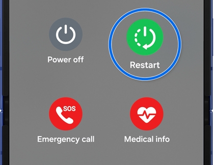 Restart option highlighted on the Galaxy phone power menu