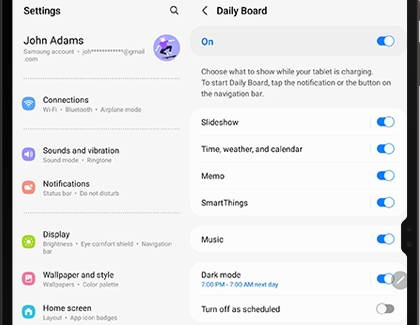 Daily Board settings on a Galaxy tablet