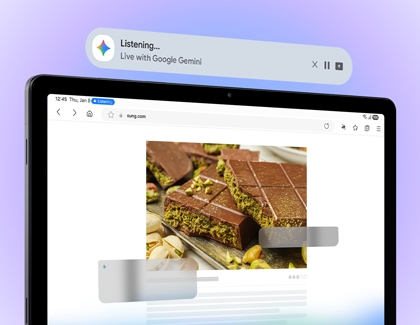 Galaxy Tab A11 Plus showing the Google Gemini interface with a listening prompt on the screen