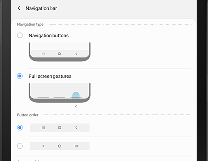 Full screen gestures selected as Navigation bar style Full screen gestures selected as Navigation bar style