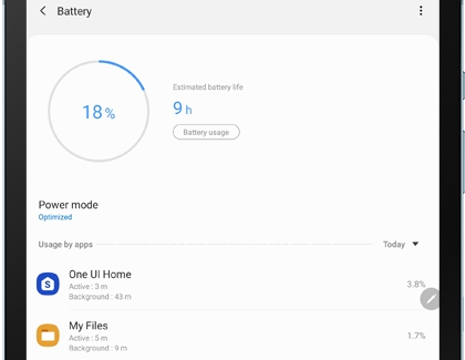 Battery settings shown on a Galaxy tablet Battery settings shown on a Galaxy tablet