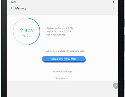 Clean now highlighted in Memory on a Galaxy tablet Clean now highlighted in Memory on a Galaxy tablet