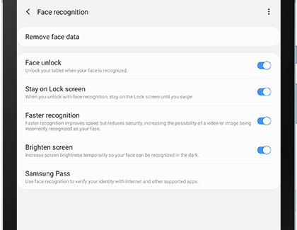 Face recognition options Face recognition options