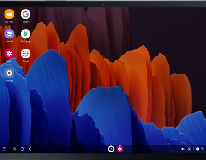 Samsung Dex home screen with icons on a Galaxy tablet Samsung Dex home screen with icons on a Galaxy tablet