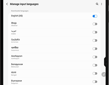 List of keyboard input languages on a Galaxy tablet