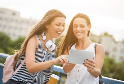 Two girls with Galaxy Tab S5e Two girls with Galaxy Tab S5e