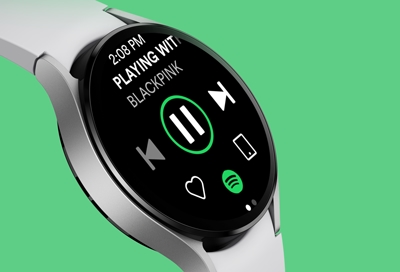 Music app Spotify open on Samsung smart watch