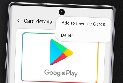 Galaxy Note 10 showing Delete option for card in Samsung Pay