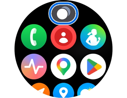 A Galaxy Watch home screen with the Recent app icon highlighted.