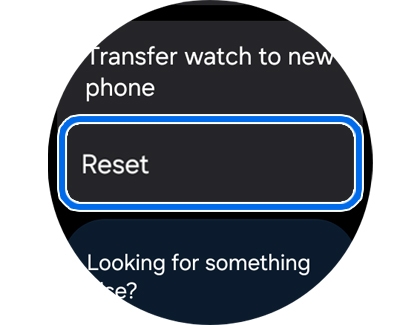 A Galaxy Watch showing the General menu with the Reset option highlighted.