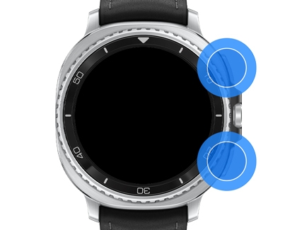 A Galaxy Watch with the home button and back button highlighted.