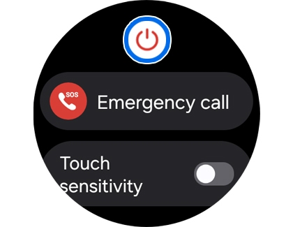 A Galaxy Watch screen with the Power off icon highlighted.