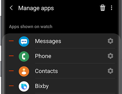 The Manage apps screen with a Settings icon next to the apps The Manage apps screen with a Settings icon next to the apps