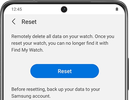 Reset option in the Galaxy Wearable app