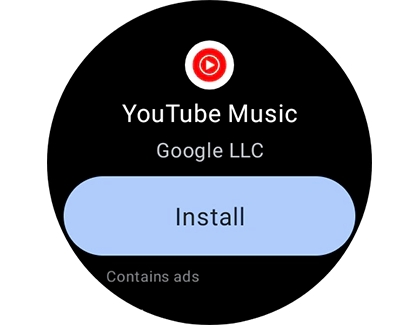 Install displayed under Youtube Music on a Galaxy watch