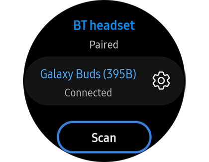 Paired to Galaxy Buds with Settings icon to right Paired to Galaxy Buds with Settings icon to right