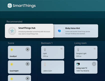 SmartThings home screen on a Samsung TV