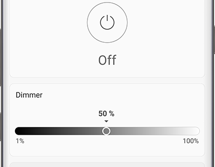 The Dimmer slider set to 50% in the SmartThings app The Dimmer slider set to 50% in the SmartThings app