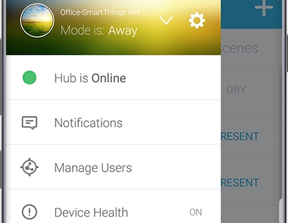 Menu in SmartThings Classic app Menu in SmartThings Classic app