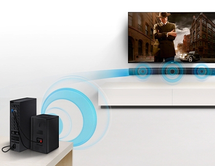 A rear module wirelessly connected to a Samsung soundbar