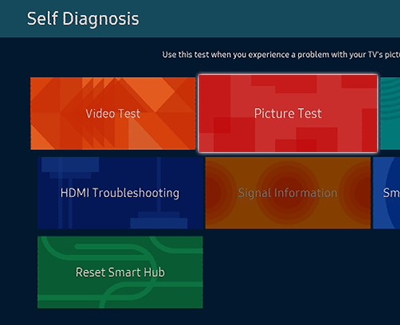 Picture Test highlighted on a Samsung TV