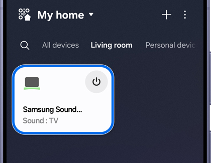 A Galaxy S26 Ultra showing the SmartThings app with the Samsung Soundbar card highlighted in blue.