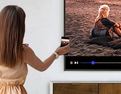 Woman using Tap view with Samsung TV