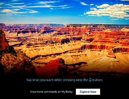 Grand Canyon displayed on the TV with Explore Now option at the bottom of the screen