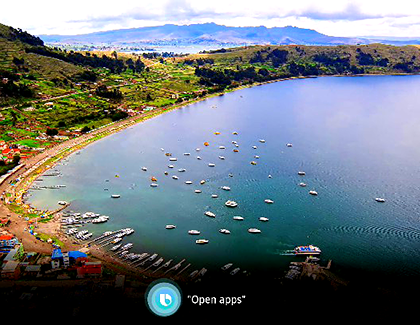 A view of the harbor with Bixby symbol at the bottom of screen