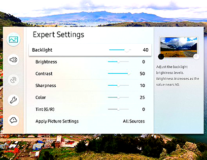 TV displaying Expert Settings menu