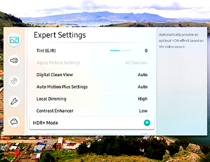 HDR+ Mode TV calibration in the Expert Settings menu
