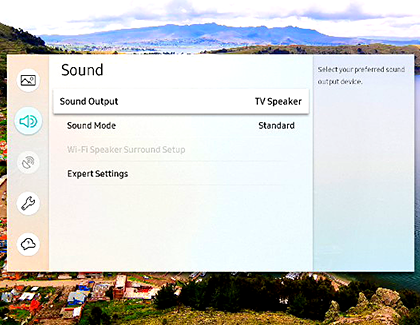 Sound settings screen on a Samsung TV