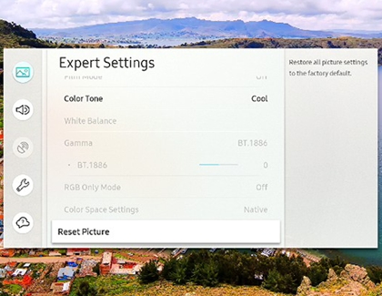Reset picture settings in the expert settings menu