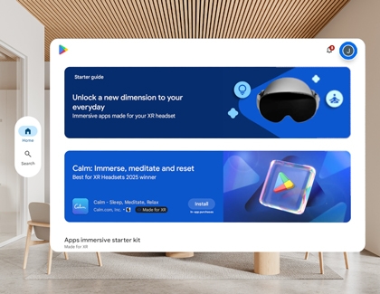 Galaxy XR Play Store home screen with immersive app recommendations displayed.