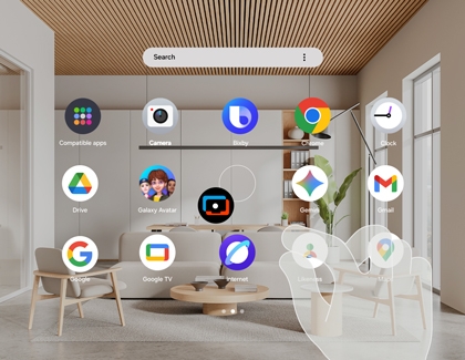 Apps screen showing a drag gesture over the Samsung TV Plus app icon to move and rearrange its position.