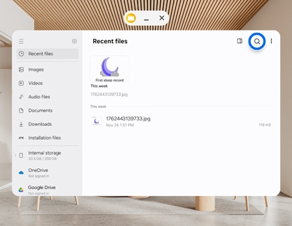 Search icon highlighted in the My Files app.
